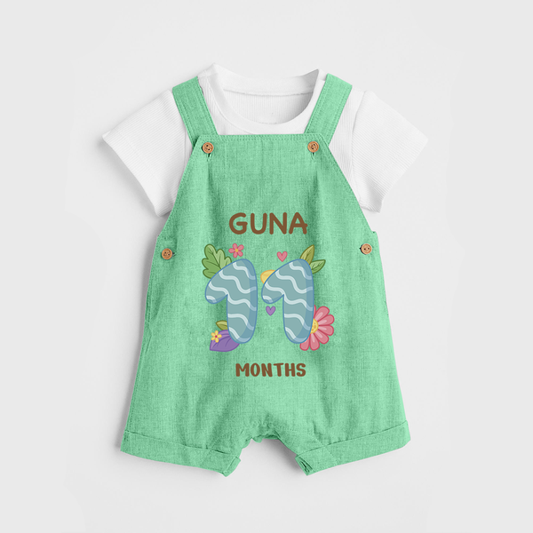 Celebrate Baby's 11th Month | Custom Dungaree Set | Premium Cotton - GREEN - 0 - 5 Months Old (Chest 18")