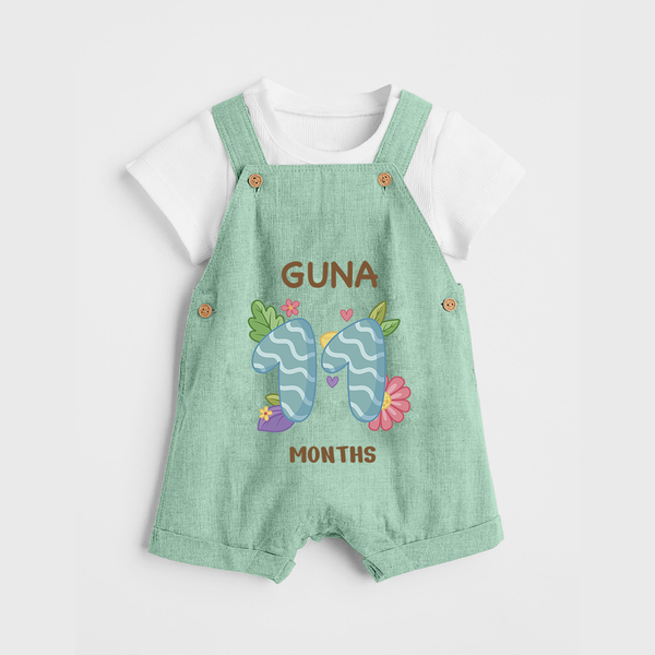 Celebrate Baby's 11th Month | Custom Dungaree Set | Premium Cotton - MINT GREEN - 0 - 5 Months Old (Chest 18")
