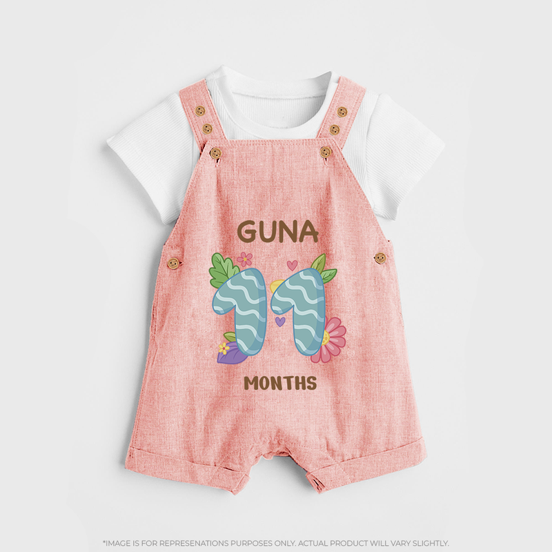 Celebrate Baby's 11th Month | Custom Dungaree Set | Premium Cotton - PEACH - 0 - 5 Months Old (Chest 18")