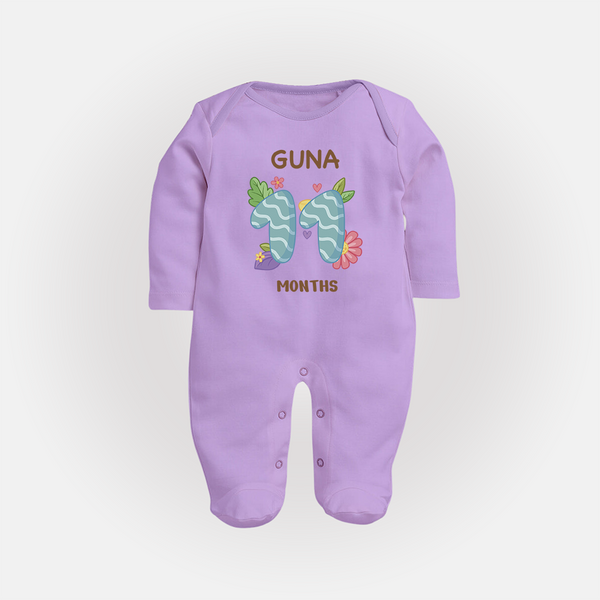 Celebrate Baby's 11th Month | Custom Full Sleeve Bodysuit/ Sleep Suit/ Jumpsuit | Premium Cotton - LILAC - New Born (Chest 7.5")