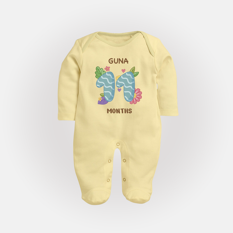 Dress Your Little One In Our Enchanting Customized Baby Sleep Suit For Their 11-Month Celebration - PASTEL YELLOW - New Born (Chest 7.5")