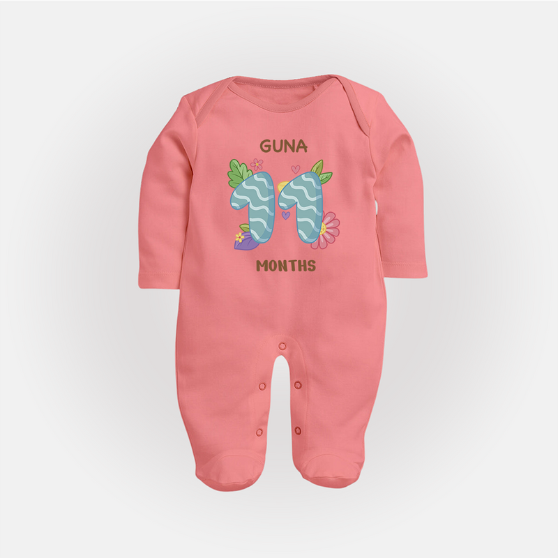 Dress Your Little One In Our Enchanting Customized Baby Sleep Suit For Their 11-Month Celebration - PEACH - New Born (Chest 7.5")