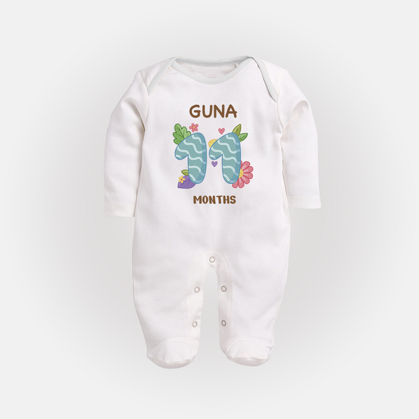 Celebrate Baby's 11th Month | Custom Full Sleeve Bodysuit/ Sleep Suit/ Jumpsuit | Premium Cotton - WHITE - New Born (Chest 7.5")
