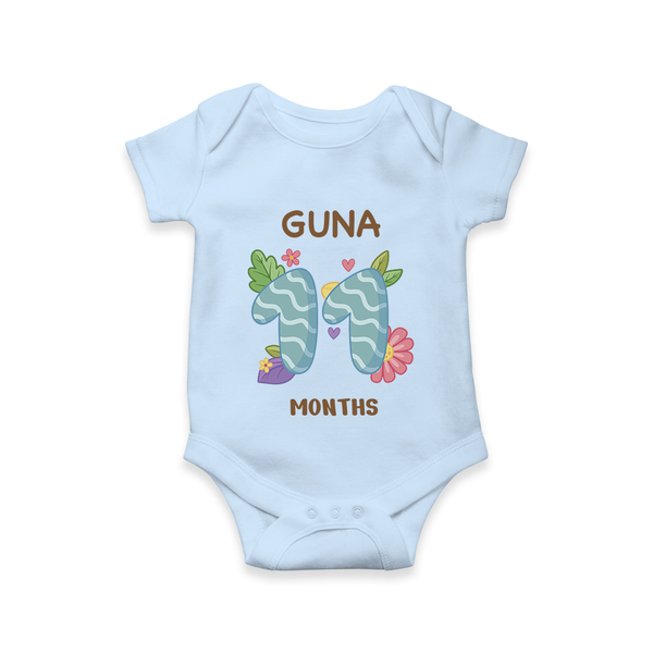 Celebrate Baby's 11th Month | Custom Romper/Onesie | Premium Cotton - BABY BLUE - New Born (Chest 14")