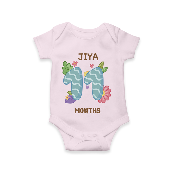 Memorialize your little one's Eleventh month with a personalized romper/onesie - BABY PINK - 0 - 3 Months Old (Chest 16")