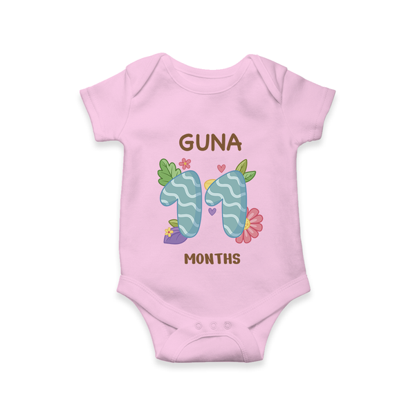 Celebrate Baby's 11th Month | Custom Romper/Onesie | Premium Cotton - BABY PINK - New Born (Chest 14")