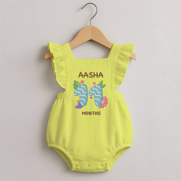 Celebrate Baby's 11th Month | Custom Romper Frock | Premium Cotton - PASTEL YELLOW - 0 - 3 Months Old (Chest 19")