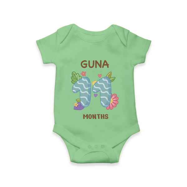 Celebrate Baby's 11th Month | Custom Romper/Onesie | Premium Cotton - GREEN - New Born (Chest 14")