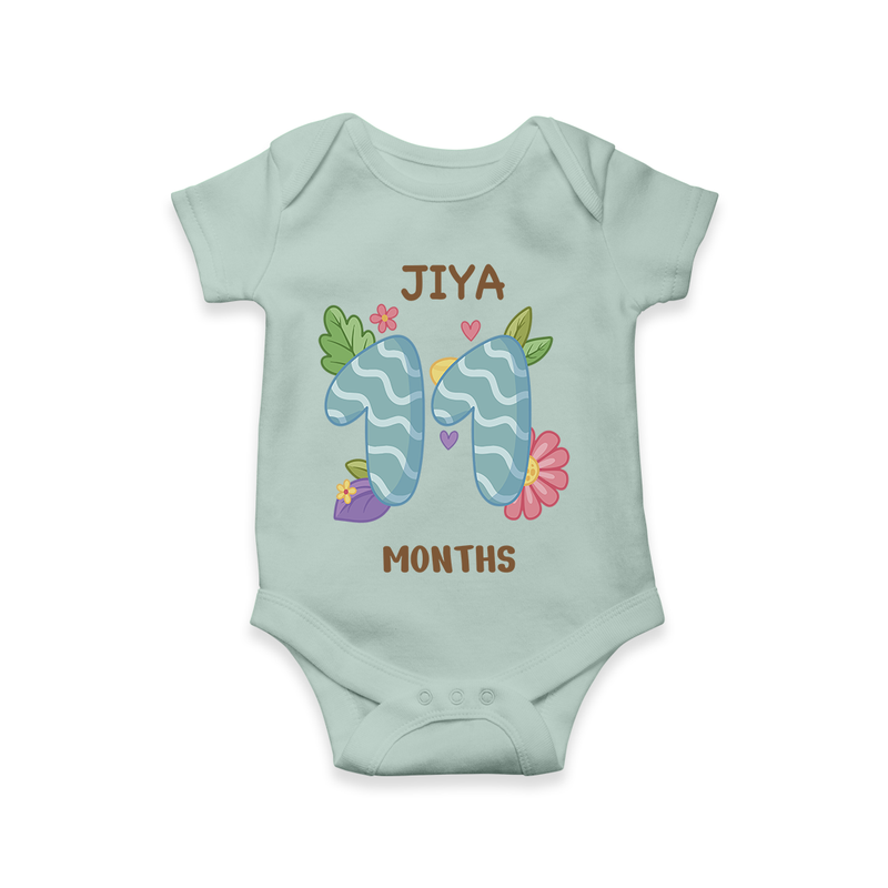 Memorialize your little one's Eleventh month with a personalized romper/onesie - MINT GREEN - 0 - 3 Months Old (Chest 16")