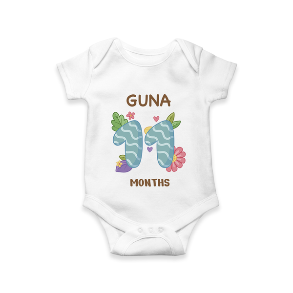 Celebrate Baby's 11th Month | Custom Romper/Onesie | Premium Cotton - WHITE - New Born (Chest 14")