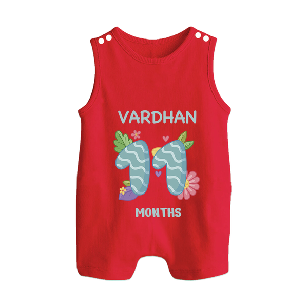 Celebrate Baby's 11th Month | Custom Romper Suit/ Sleeveless Romper | Premium Cotton - RED - 0 - 5 Months Old (Chest 18")