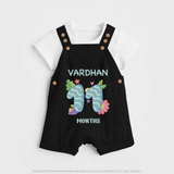 Celebrate Baby's 11th Month | Custom Dungaree Set | Premium Cotton - BLACK - 0 - 5 Months Old (Chest 18")