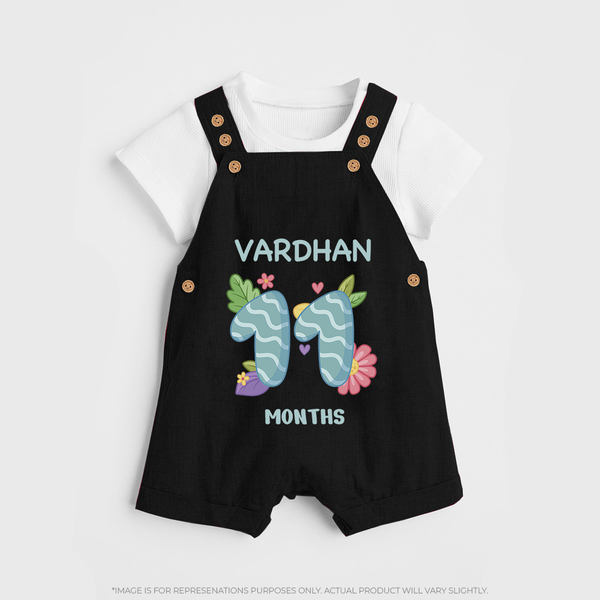 Celebrate Baby's 11th Month | Custom Dungaree Set | Premium Cotton - BLACK - 0 - 5 Months Old (Chest 18")