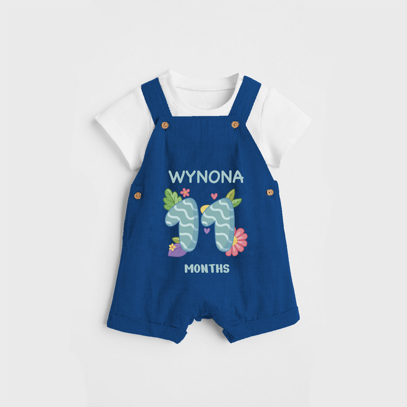 Memorialize your little one's Eleventh month with a personalized Dungaree - COBALT BLUE - 0 - 5 Months Old (Chest 17")