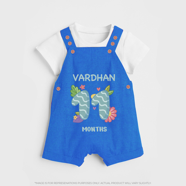 Celebrate Baby's 11th Month | Custom Dungaree Set | Premium Cotton - COBALT BLUE - 0 - 5 Months Old (Chest 18")