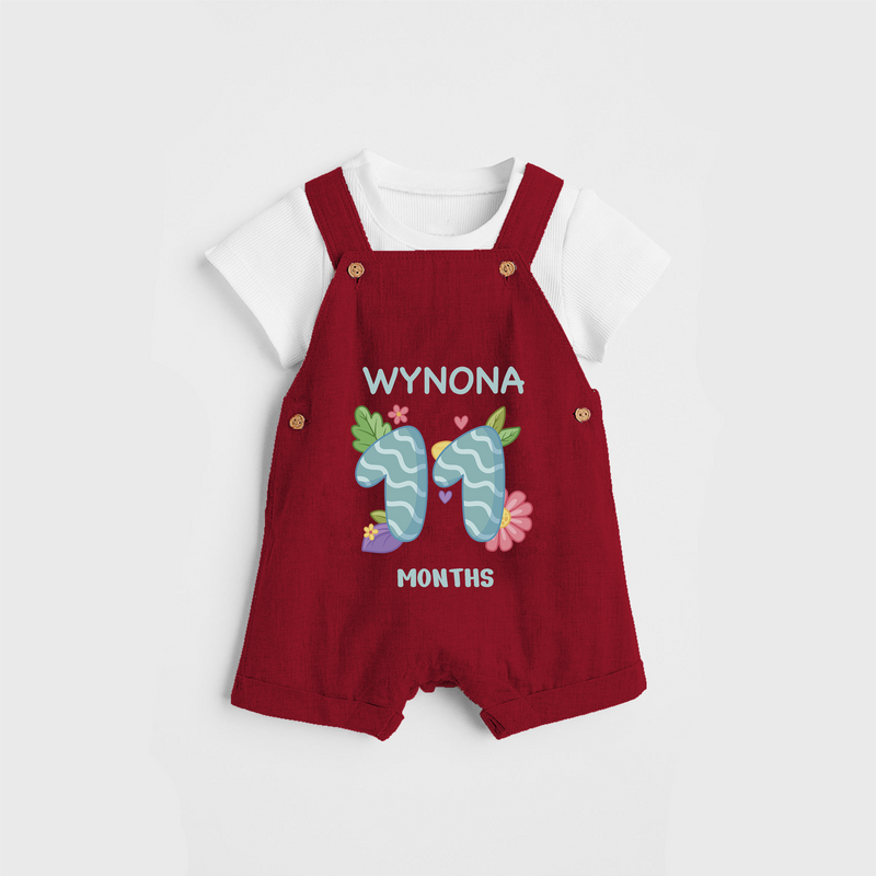 Memorialize your little one's Eleventh month with a personalized Dungaree - RED - 0 - 5 Months Old (Chest 17")