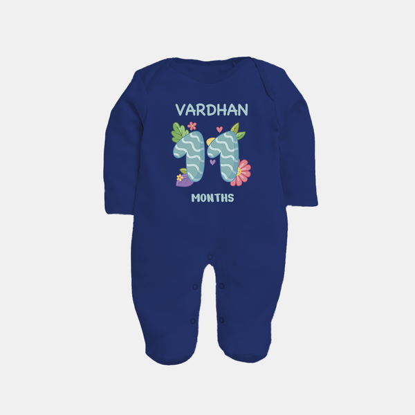 Celebrate Baby's 11th Month | Custom Full Sleeve Bodysuit/ Sleep Suit/ Jumpsuit | Premium Cotton - NAVY BLUE - New Born (Chest 7.5")