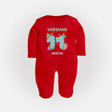 Celebrate Baby's 11th Month | Custom Full Sleeve Bodysuit/ Sleep Suit/ Jumpsuit | Premium Cotton - RED - New Born (Chest 7.5")