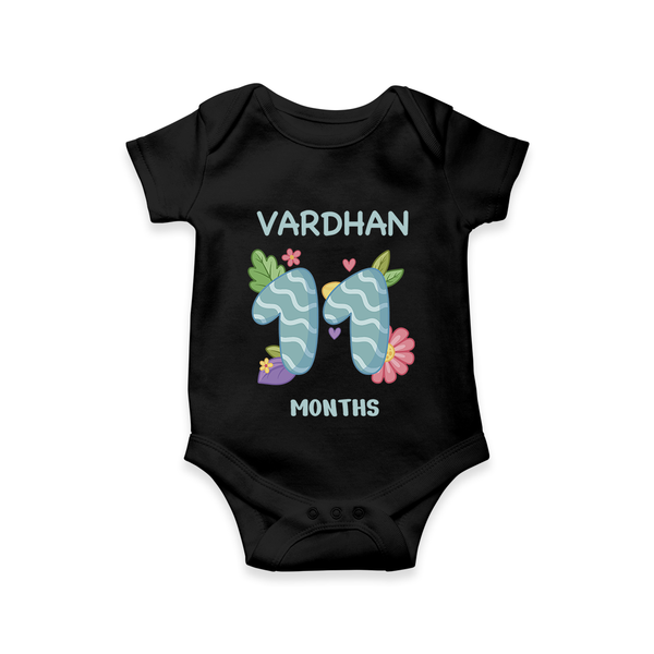 Celebrate Baby's 11th Month | Custom Romper/Onesie | Premium Cotton - BLACK - New Born (Chest 14")