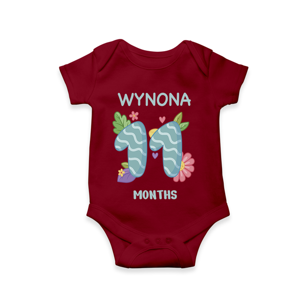 Memorialize your little one's Eleventh month with a personalized romper/onesie - MAROON - 0 - 3 Months Old (Chest 16")