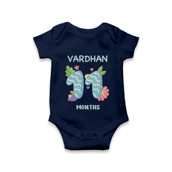 Celebrate Baby's 11th Month | Custom Romper/Onesie | Premium Cotton - NAVY BLUE - New Born (Chest 14")