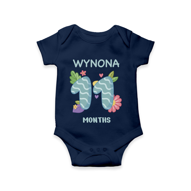 Memorialize your little one's Eleventh month with a personalized romper/onesie - NAVY BLUE - 0 - 3 Months Old (Chest 16")
