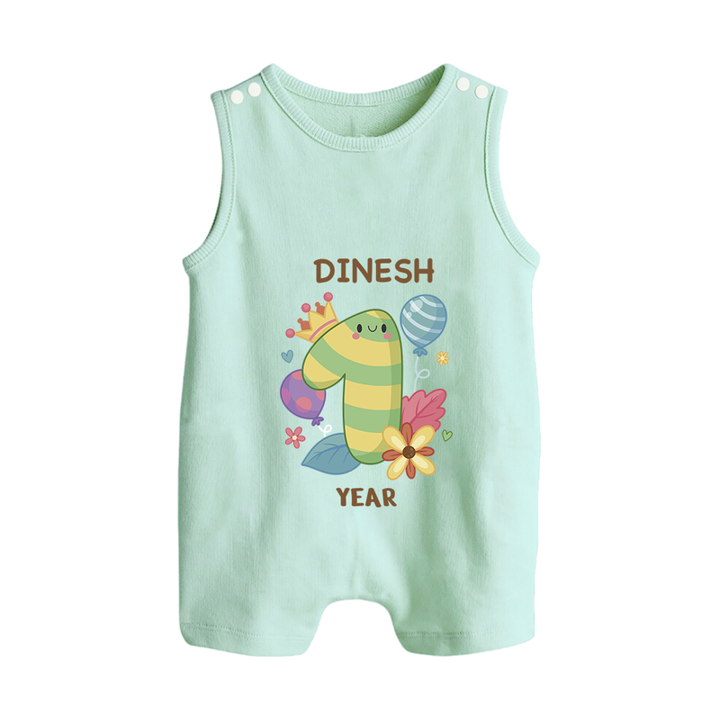 Celebrate Baby's 1st Year | Custom Romper Suit/ Sleeveless Romper | Premium Cotton - MINT GREEN - 0 - 5 Months Old (Chest 18")