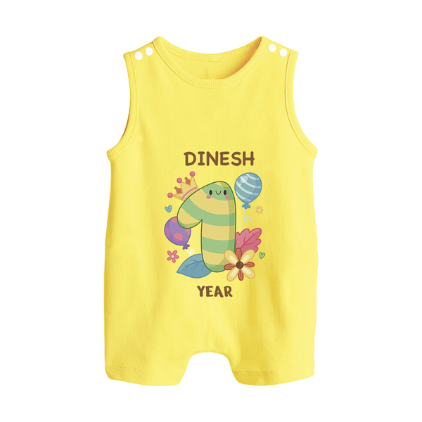 Celebrate Baby's 1st Year | Custom Romper Suit/ Sleeveless Romper | Premium Cotton - PASTEL YELLOW - 0 - 5 Months Old (Chest 18")