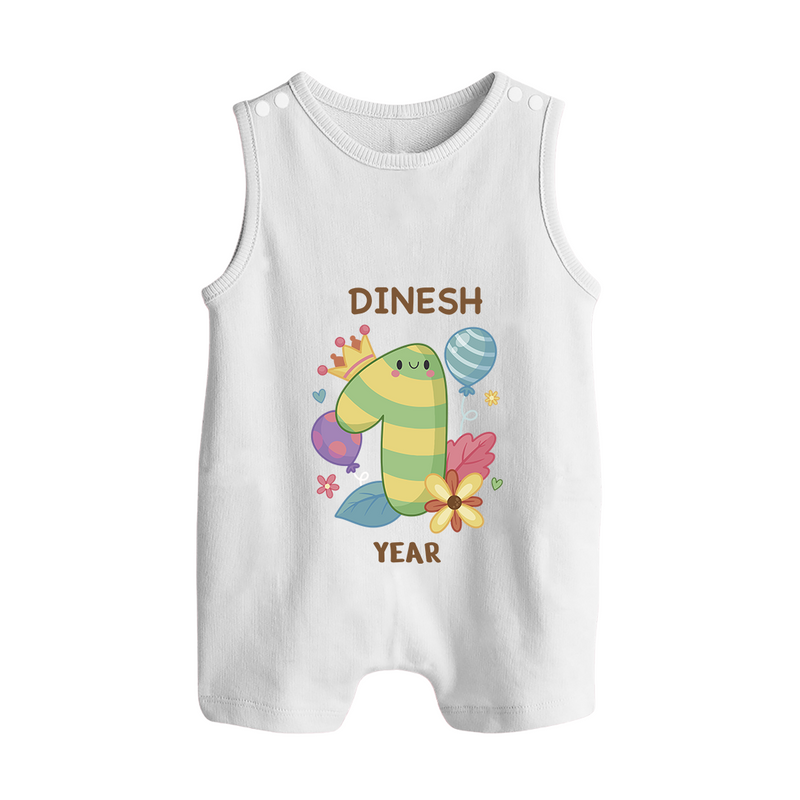 Celebrate Baby's 1st Year | Custom Romper Suit/ Sleeveless Romper | Premium Cotton - WHITE - 0 - 5 Months Old (Chest 18")