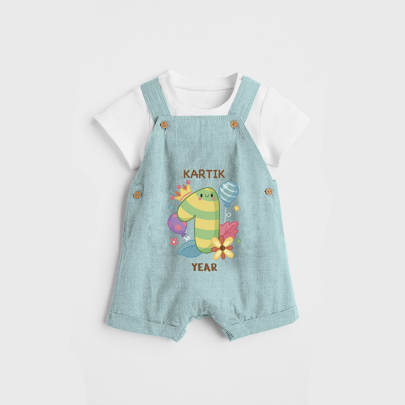 Memorialize your little one's 1st year birthday with a personalized Dungaree - ARCTIC BLUE - 0 - 5 Months Old (Chest 17")