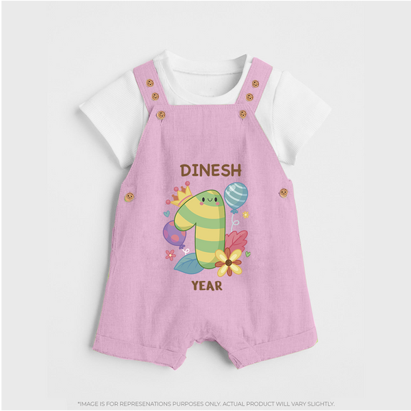 Celebrate Baby's 1st Year | Custom Dungaree Set | Premium Cotton - BABY PINK - 0 - 5 Months Old (Chest 18")