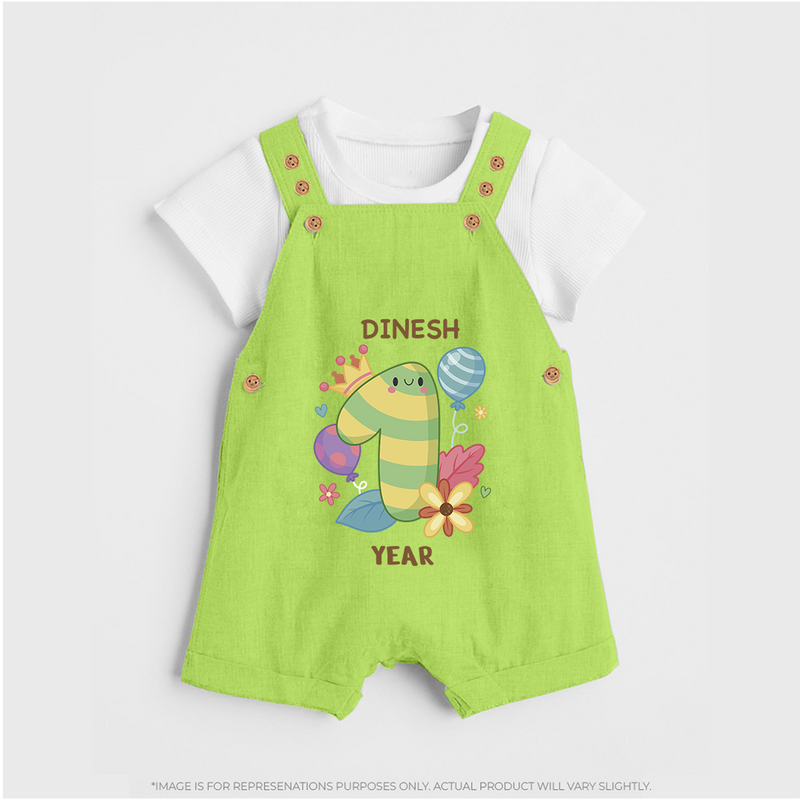 Dress Your Little One In Our Enchanting Customized Baby Dungaree Set For Their 1-Year Birthday Celebration - GREEN - 0 - 5 Months Old (Chest 18")