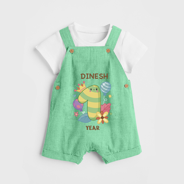 Celebrate Baby's 1st Year | Custom Dungaree Set | Premium Cotton - GREEN - 0 - 5 Months Old (Chest 18")