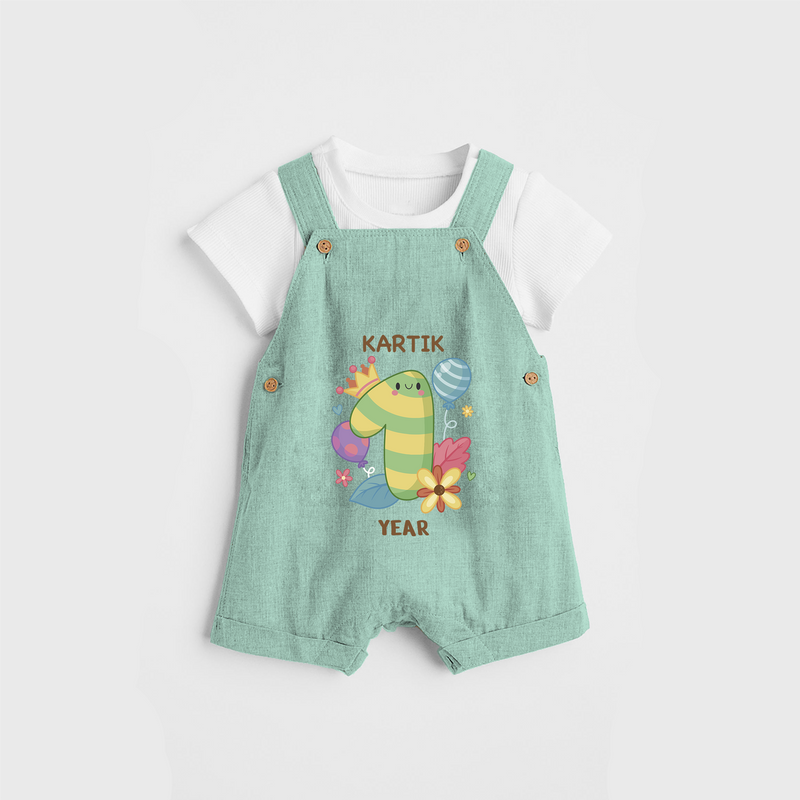 Memorialize your little one's 1st year birthday with a personalized Dungaree - LIGHT GREEN - 0 - 5 Months Old (Chest 17")