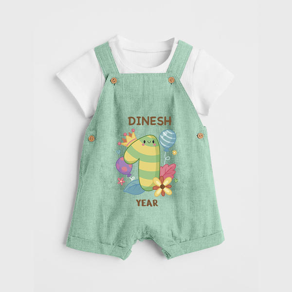 Celebrate Baby's 1st Year | Custom Dungaree Set | Premium Cotton - MINT GREEN - 0 - 5 Months Old (Chest 18")