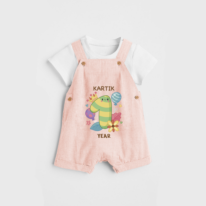 Memorialize your little one's 1st year birthday with a personalized Dungaree - PEACH - 0 - 5 Months Old (Chest 17")