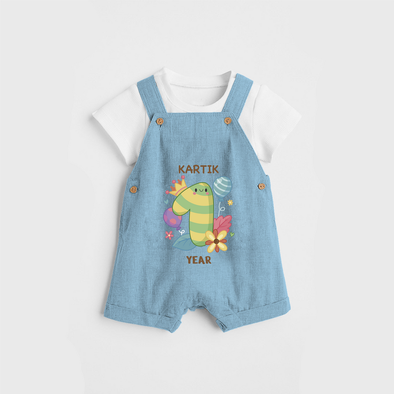 Memorialize your little one's 1st year birthday with a personalized Dungaree - SKY BLUE - 0 - 5 Months Old (Chest 17")