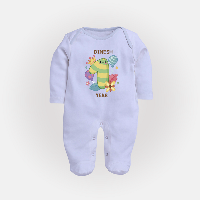 Dress Your Little One In Our Enchanting Customized Baby Sleep Suit For Their 1-Year Birthday Celebration - BABY BLUE - New Born (Chest 7.5")