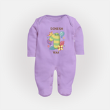 Celebrate Baby's 1st Year | Custom Full Sleeve Bodysuit/ Sleep Suit/ Jumpsuit | Premium Cotton - LILAC - New Born (Chest 7.5")