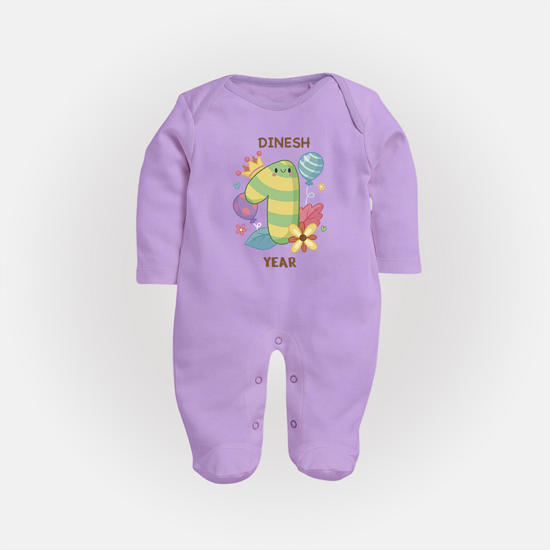 Dress Your Little One In Our Enchanting Customized Baby Sleep Suit For Their 1-Year Birthday Celebration - LILAC - New Born (Chest 7.5")