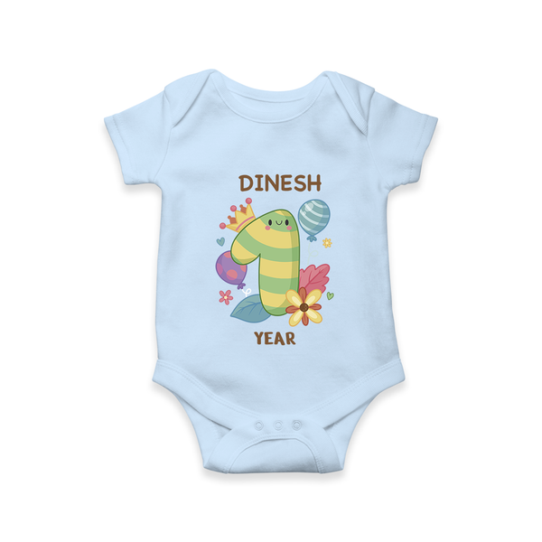 Celebrate Baby's 1 Year | Custom Romper/Onesie | Premium Cotton - BABY BLUE - New Born (Chest 14")