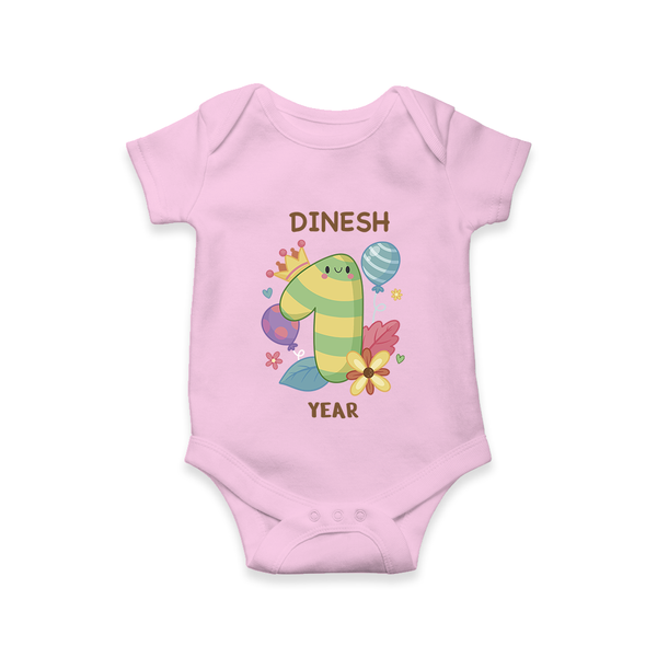 Celebrate Baby's 1 Year | Custom Romper/Onesie | Premium Cotton - BABY PINK - New Born (Chest 14")