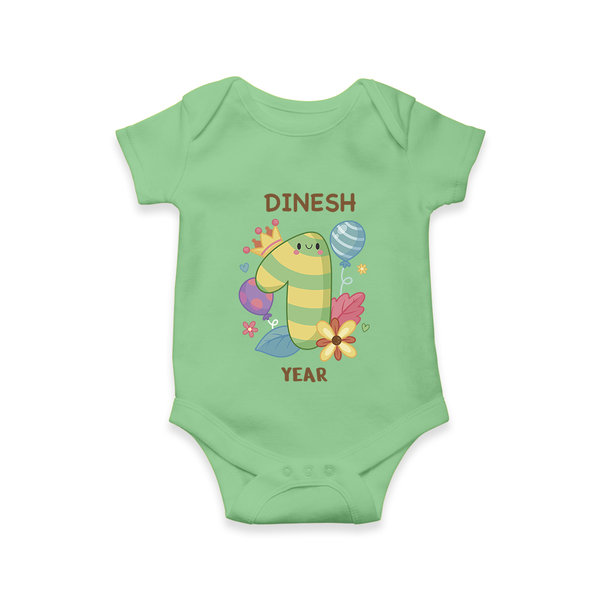 Celebrate Baby's 1 Year | Custom Romper/Onesie | Premium Cotton - GREEN - New Born (Chest 14")