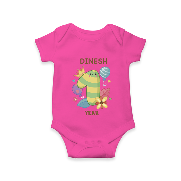 Celebrate Baby's 1 Year | Custom Romper/Onesie | Premium Cotton - HOT PINK - New Born (Chest 14")