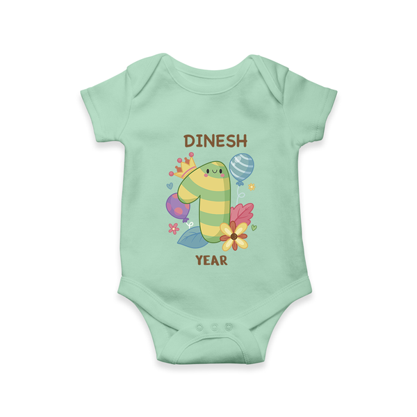 Celebrate Baby's 1 Year | Custom Romper/Onesie | Premium Cotton - MINT GREEN - New Born (Chest 14")