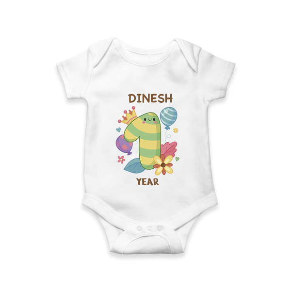 Celebrate Baby's 1 Year | Custom Romper/Onesie | Premium Cotton - WHITE - New Born (Chest 14")