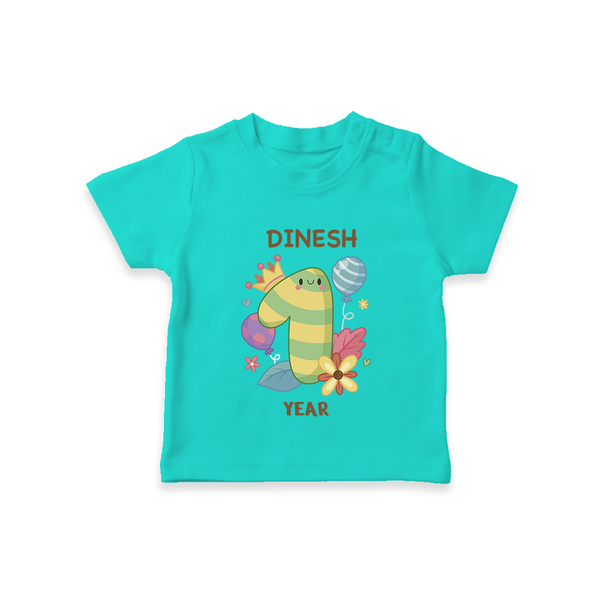 Celebrate Baby's 1st Year | Custom T-Shirt | Premium Cotton - TEAL - 0-5 Months Old (Chest 17")