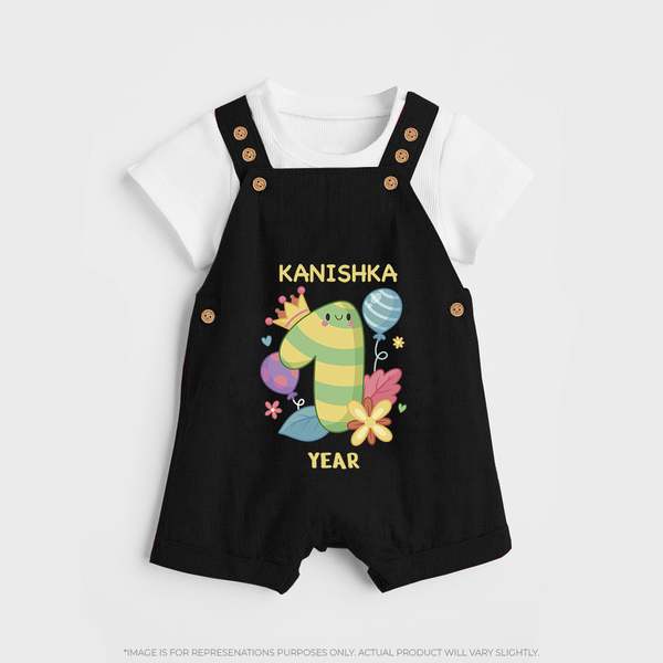 Celebrate Baby's 1st Year | Custom Dungaree Set | Premium Cotton - BLACK - 0 - 5 Months Old (Chest 18")