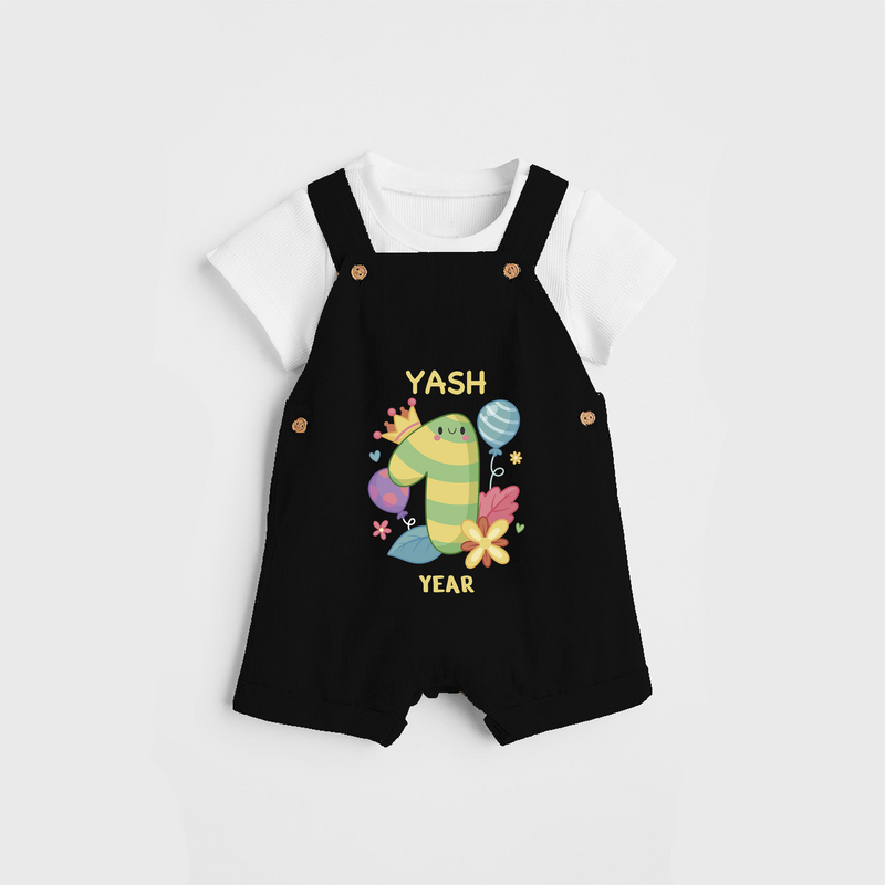 Memorialize your little one's 1st year birthday with a personalized Dungaree - BLACK - 0 - 5 Months Old (Chest 17")