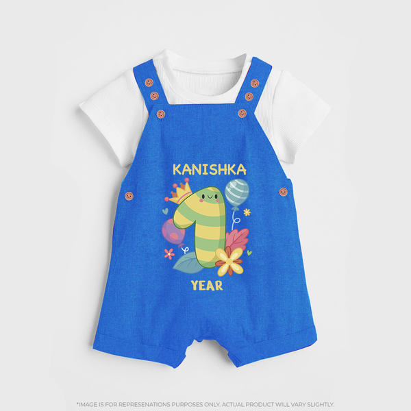 Celebrate Baby's 1st Year | Custom Dungaree Set | Premium Cotton - COBALT BLUE - 0 - 5 Months Old (Chest 18")